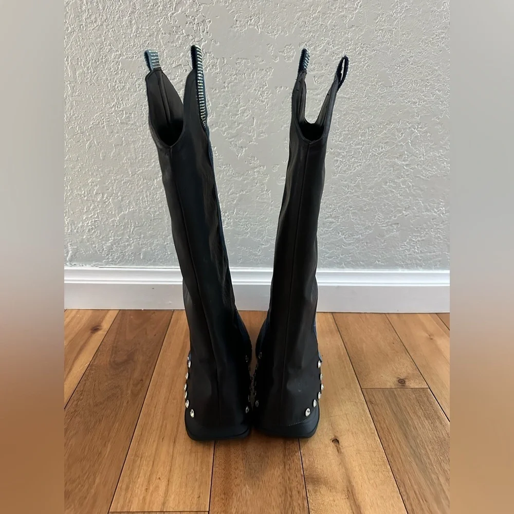 CAPE ROBBIN SUNGSU WESTERN DENIM/RHINESTONE PLATFORM BOOTS NIB